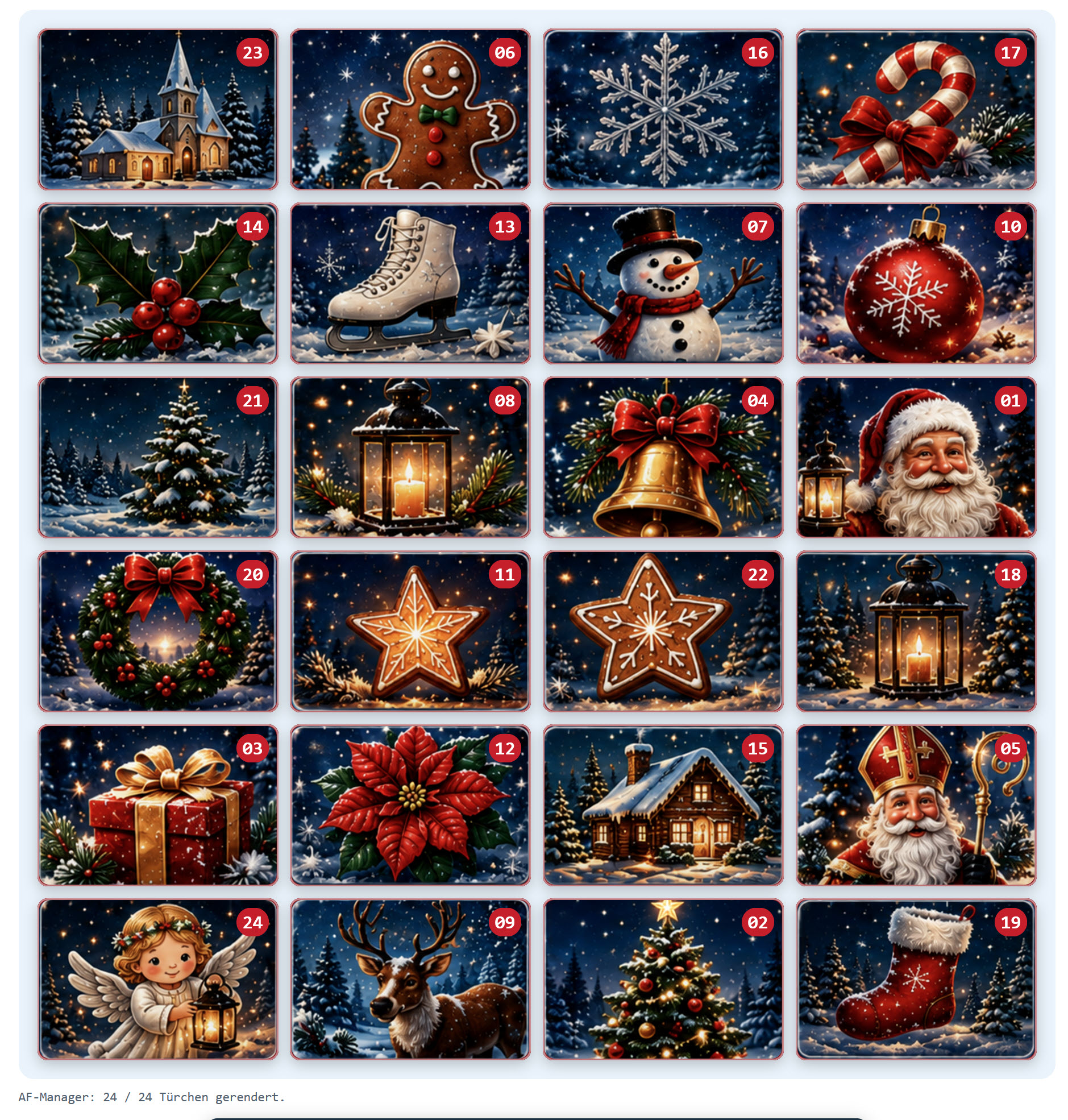 Adventsfenster Manager – Design Set 1 mit 24 weihnachtlichen Türchen